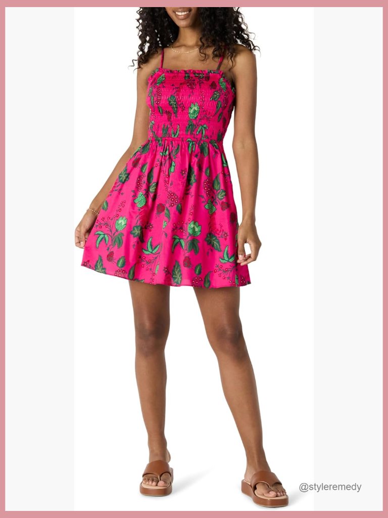 Cotton Sateen Smocked Bodice Short Dress, Regular Fit Casual